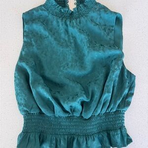 Amelia Paige boutique teal satin blouse